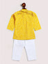 Infant Boy's Yellow And White Cotton Kurta Pyjama Set