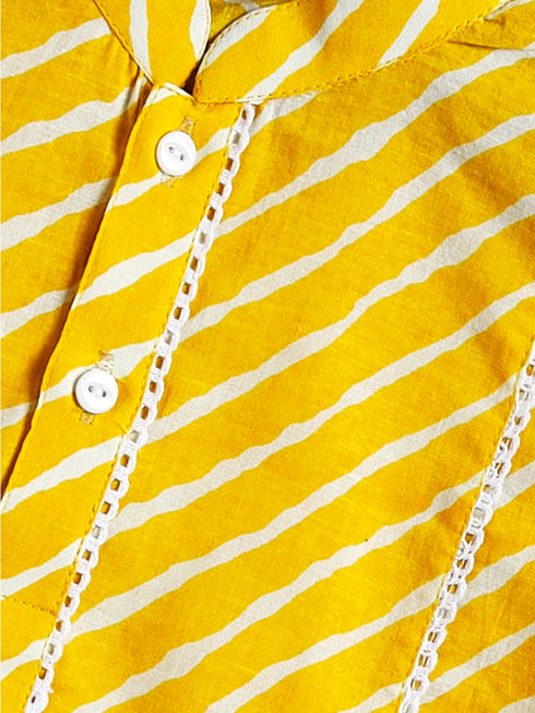 Infant Boy's Yellow And White Cotton Kurta Pyjama Set