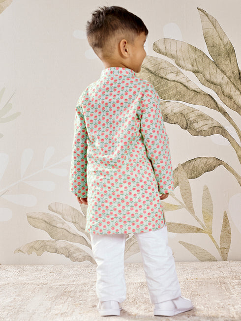 Boy's Aqua Cotton Kurta Pyjama Set