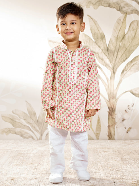 Boy's Mint Green Cotton Kurta Pyjama Set
