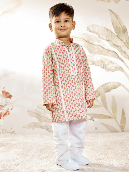 Boy's Mint Green Cotton Kurta Pyjama Set