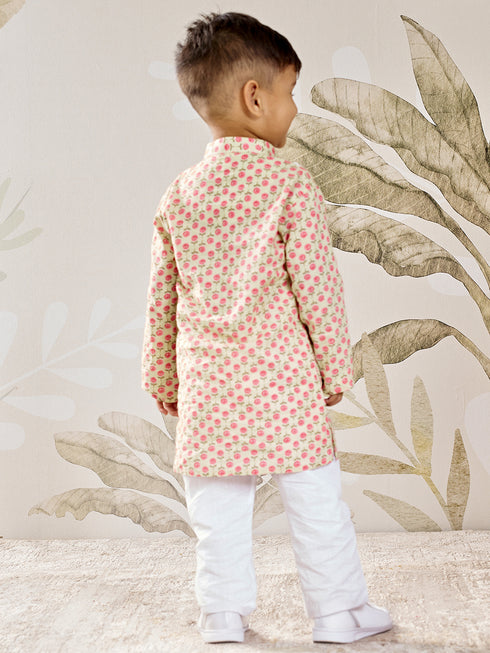 Boy's Mint Green Cotton Kurta Pyjama Set