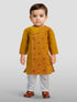 Baby Boy's Mustard Embroidered Cotton Kurta Pyjama Set