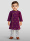 Baby Boy's Purple Embroidered Cotton Kurta Pyjama Set For Janmashtami