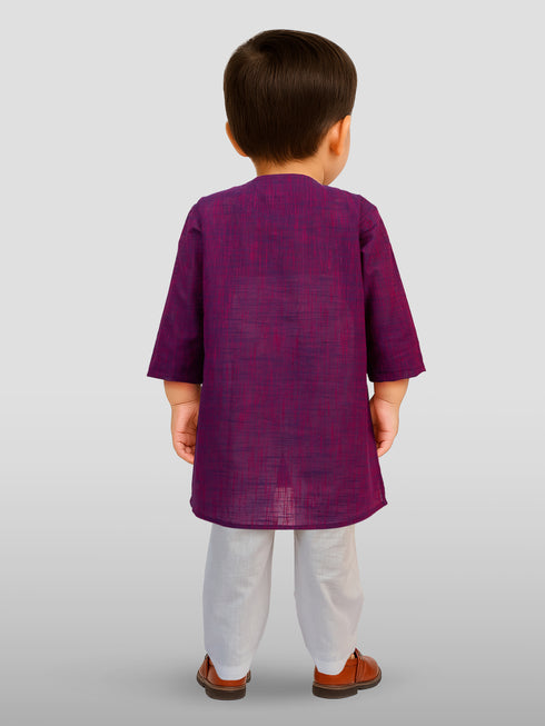 Baby Boy's Purple Embroidered Cotton Kurta Pyjama Set For Janmashtami