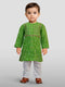 Boys Green Cotton Bandhani Kurta with White Pyjama Set Digital Print