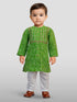 Boys Green Cotton Bandhani Kurta with White Pyjama Set Digital Print
