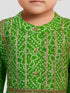 Boys Green Cotton Bandhani Kurta with White Pyjama Set Digital Print