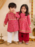 Girls Red Cotton Bandhani Kurta Patiala Set with Digital Print