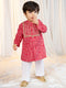 Boys Red Cotton Bandhani Kurta Pyjama Set with Digital Print