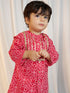 Boys Red Cotton Bandhani Kurta Pyjama Set with Digital Print