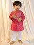 Boys Red Cotton Bandhani Kurta Pyjama Set with Digital Print