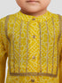 Boys Yellow Cotton Bandhani Kurta with White Pyjama Set Digital Print