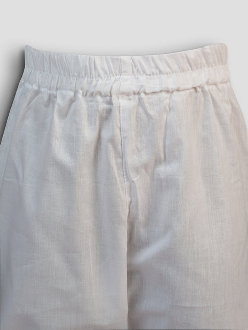 Boys Yellow Cotton Bandhani Kurta with White Pyjama Set Digital Print