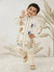 Boys Off White Rayon Animal Print Kurta with Cream Pyjama