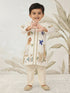 Boys Off White Rayon Animal Print Kurta with Cream Pyjama