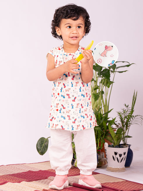 Infant Boy's Multicolor Cotton Blend Kurta Patiala Set