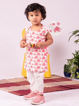 Vastramay Infant Boys Pink Cotton Blend Kurta Pyjama Set
