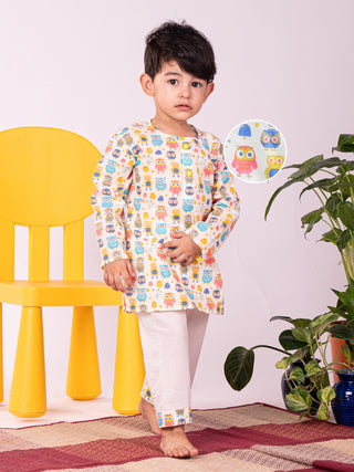 Vastramay Infant Boys Multicolor Cotton Blend Kurta Pyjama Set