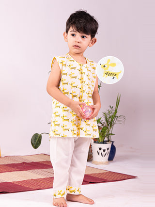 Vastramay Infant Boys Yellow Cotton Kurta Pyjama Set