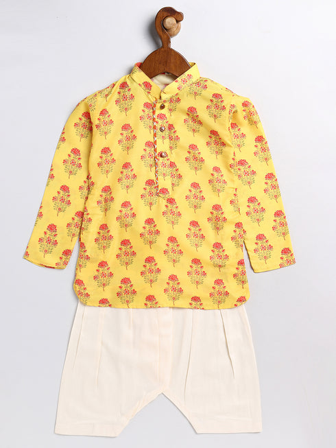 Sishu Boy's' Multicolor-Base-Mustard And Cream Kurta Patiala Set