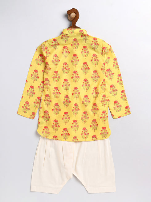 Sishu Boy's' Multicolor-Base-Mustard And Cream Kurta Patiala Set