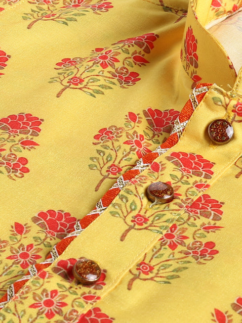 Sishu Boy's' Multicolor-Base-Mustard And Cream Kurta Patiala Set