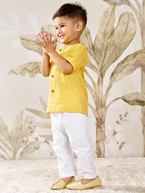Boy's Mustard Cotton Kurta Pyjama Set