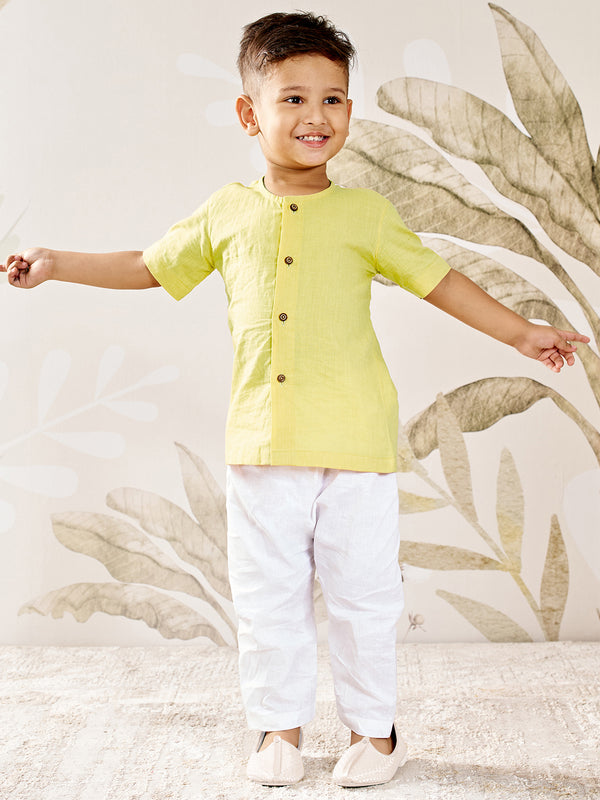Boy's Yellow Cotton Kurta Pyjama Set