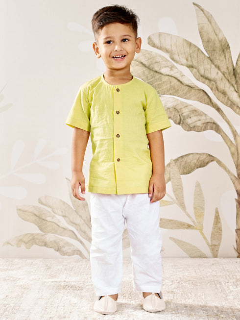 Boy's Yellow Cotton Kurta Pyjama Set