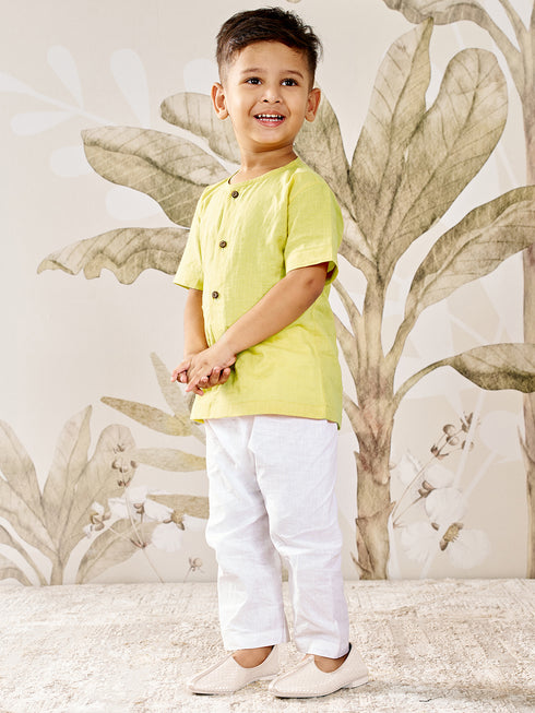 Boy's Yellow Cotton Kurta Pyjama Set