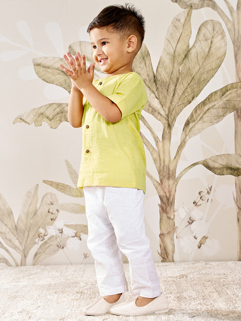 Boy's Yellow Cotton Kurta Pyjama Set