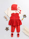 Girl's' Red Chanderi Ethnic Combo Set