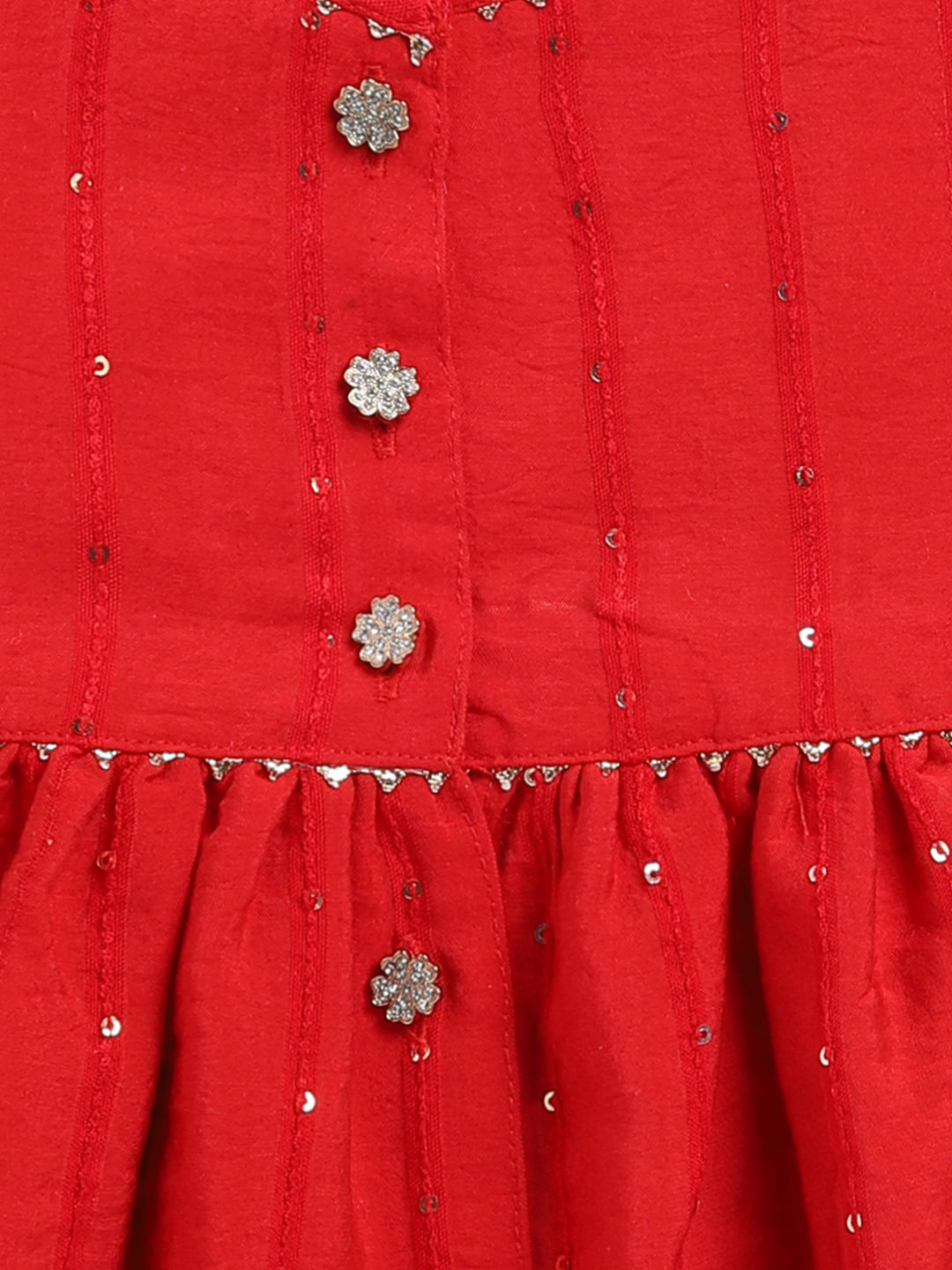 Girl's' Red Chanderi Ethnic Combo Set