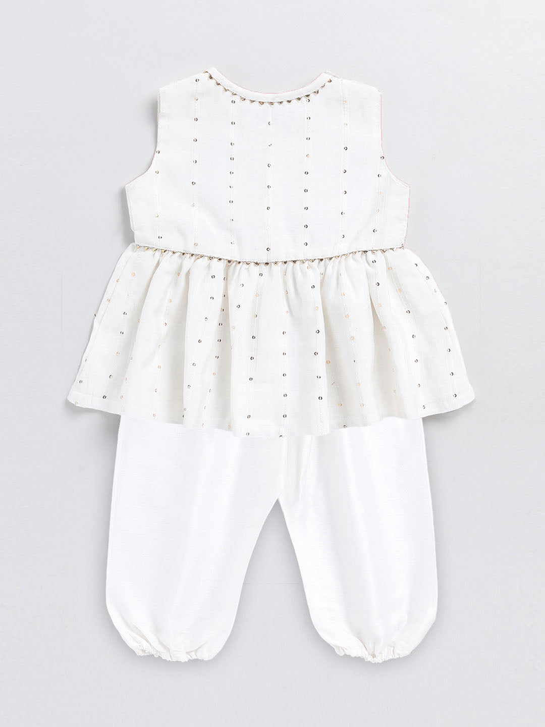 Girl's' White Chanderi Ethnic Combo Set