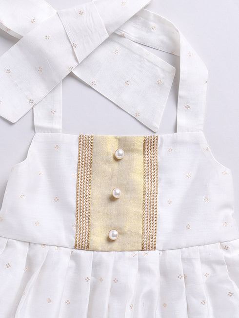 Girl's' White Frock, Shoe And Head Band