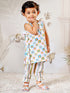 Girl's White Cotton Printed Top & Pant Set