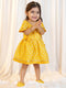 Girl's Mustard Jacquard Angrakha Kurta with Pant, Hairband, Shoe & Swaddle Set