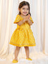 Girl's Mustard Jacquard Angrakha Kurta with Pant, Hairband, Shoe & Swaddle Set