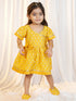 Girl's Mustard Jacquard Angrakha Kurta with Pant, Hairband, Shoe & Swaddle Set
