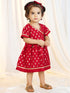 Girls Red Viscose Jacquard Dress Set with Floral Pattern