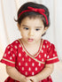 Girls Red Viscose Jacquard Dress Set with Floral Pattern