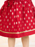 Girls Red Viscose Jacquard Dress Set with Floral Pattern