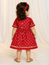 Girls Red Viscose Jacquard Dress Set with Floral Pattern