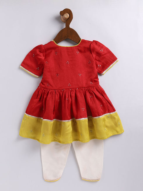 Girl's' Red And Cream Dhoti Kurta Set