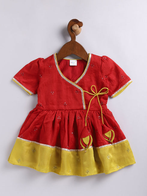 Girl's' Red And Cream Dhoti Kurta Set