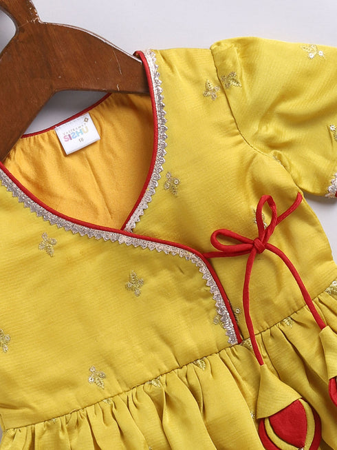 Girl's' Yellow And Cream Dhoti Kurta Set