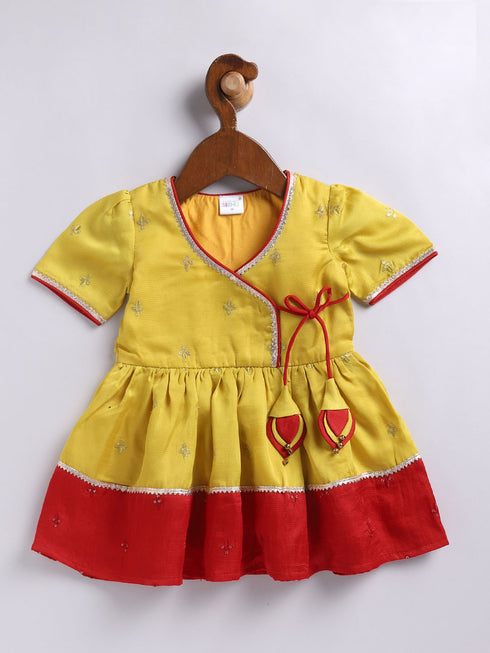 Girl's' Yellow And Cream Dhoti Kurta Set