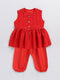 Girl's Red Cotton Flock And Dhoti Set