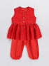 Girl's Red Cotton Flock And Dhoti Set